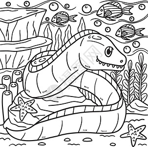 海星填色孩子们的 Eel 色彩页面食物动物填色插图染色图画书孩子海洋彩页海星插画