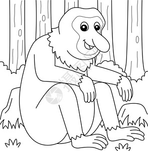 红树森林儿童Prosposcis 猴子动物动物彩色页面插画