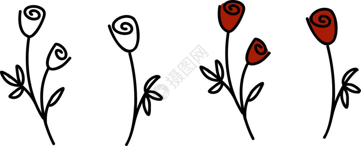 红玫瑰和白玫瑰 设置说明元素 用简单的涂鸦风格背景图片