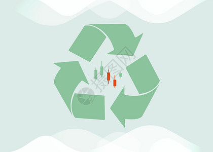 绿色经济 - 回收利用方法 包括日本的蜡烛交易和废物管理概念;循环利用经济信息矢量说明背景图片