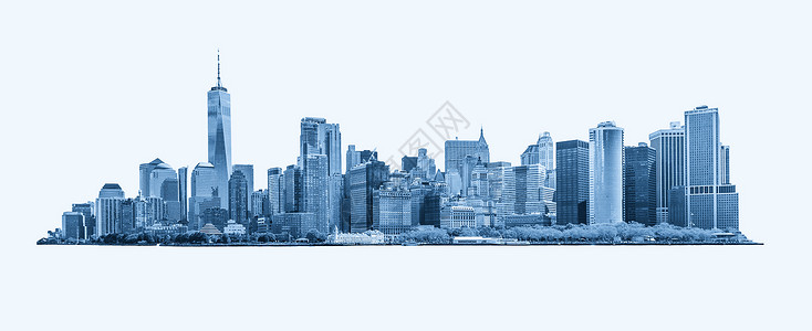 美国纽约市金融区市中心及下曼哈顿的天际线全景 与世隔绝于此背景构造高清图片素材