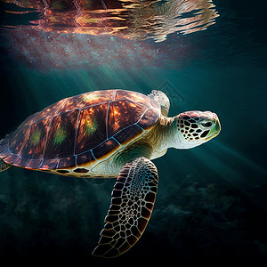 夏威夷绿海龟在夏威夷太平洋温暖的水域中巡航高清图片