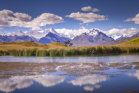 的Wilcacocha湖反射 秘鲁Ancash安第斯山雪国际雪山荒野冰川山脉地标目的地天空旅游环境保护背景