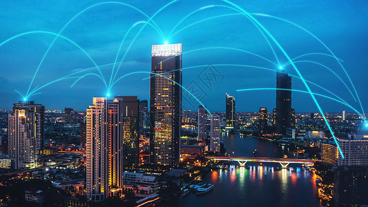 在城市景观上具有连接网络互惠性的智能数字城市上网服务电脑网格手机商业基础设施技术数据交通全息图高清图片素材