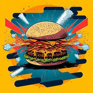 快速减肥海报蒂尔波普艺术中的彩色汉堡蔬菜插图海报美食背景贴纸卡通片旗帜横幅卡片背景