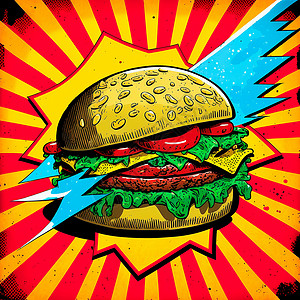 吃的食物海报汉堡图 绘画 复古艺术食物插图草图牛肉芝士黑板小吃包子菜单午餐背景