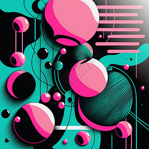 卡通风格的抽象未来派当代现代宇宙设计黑色蓝绿色粉色线条紫色艺术品坡度艺术横幅绘画背景图片