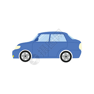 汽车网站孤立在白色背景上的蓝色汽车的图像 运输和设备 汽车服务标志 车间 洗车 矢量平面卡通插画 横幅设计 名片 广告背景
