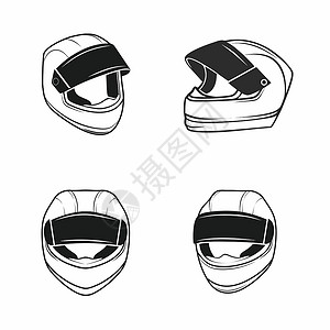 moto一组矢量 Moto 头盔图标从不同的角度隔离在白色背景上 骑摩托车 高速 安全和保护的概念 网站或应用程序的一组元素插画