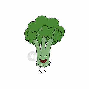 绿色西兰花快乐的花椰菜笑了 有眼睛和情绪的蔬菜和水果 健康营养的食物 儿童卡通人物设计图片