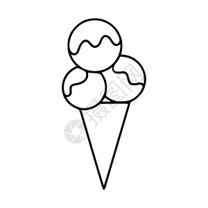 冰淇淋简笔画冰淇淋球在华夫饼圆锥中 矢量插图在涂鸦风格中食物贴纸厨师甜点奶油草图糕点烹饪喇叭背景