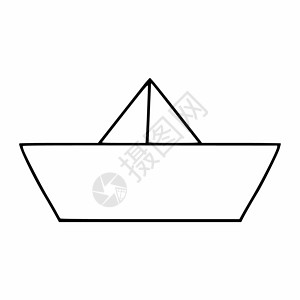 矢量折纸船纸船的风格是面条 矢量图标和轮廓线 日本折纸船单线墨水文化黑色铅笔草图旅行写意插图染色背景