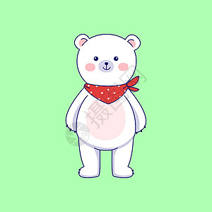 带字早安可爱的小北极熊带着围嘴 卡通人物 小动物 可爱的矢量艺术插画