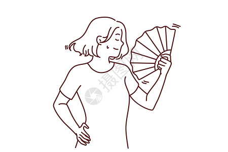 动摇妇女因使用手风扇而受中暑设计图片