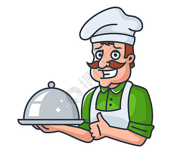 厨师菜品带有菜品展示类的有字形芥子酱烹饪插画