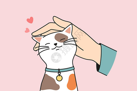 猫手手抚摸可爱猫插画