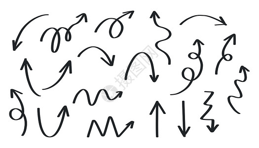 白色箭头素材矢量箭头集 一组手绘箭头分离 用于演示的元素设计图片