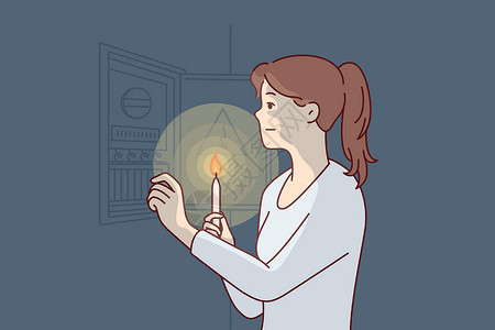 手蜡烛燃烧蜡烛的女人接近电屏 寻找能源停用的原因 矢量图象(Victor)插画
