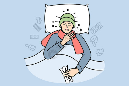 流鼻涕的患有感冒 流感 喉咙痛或冠状病毒的病人设计图片