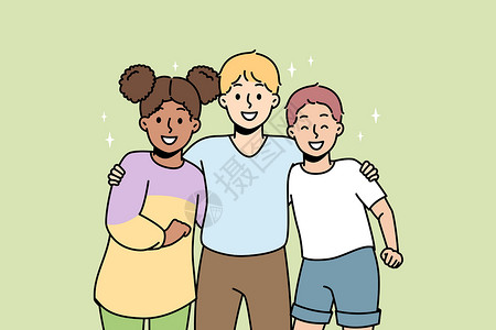 童年玩伴不同国籍的儿童朋友站着抱抱 拥抱设计图片