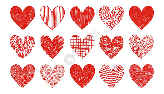 红心组合 手画的心向量 情人节的设计元素艺术婚礼涂鸦装饰浪漫草图爱心风格手绘卡片背景图片