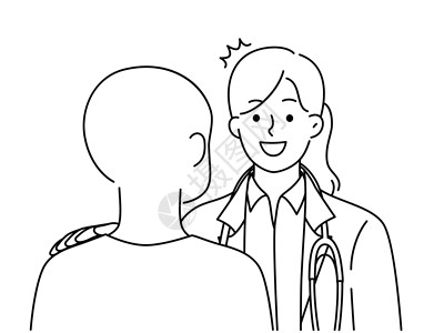 微笑交谈微笑的医生帮助与癌症病人交谈插画
