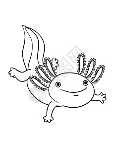 Axolotl 儿童孤立的颜色页面染色填色本图画书两栖动物幼儿园宠物情调动物园夹子动物背景图片