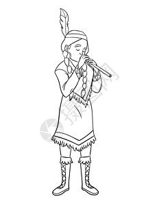 美洲土著印地安印第安人女孩玩长笛高清图片