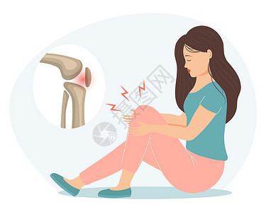 手放在膝盖上可怜的年轻女子膝盖和膝盖结扎着痛苦的痛楚 健康和医学的概念解剖学按摩情况肌肉跑步症状疼痛压力事故运动插画
