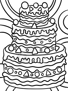 儿童三层蛋糕甜食彩色页面孩子们食物糕点巧克力浇头小吃插图甜点彩页染色背景图片