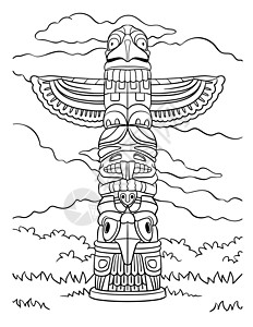 尖沙咀土著美洲原住民印第安图腾颜色页面插画