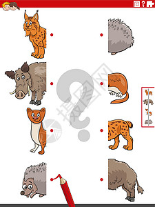 卡通动物刺猬与卡通动物教育游戏的半数匹配设计图片