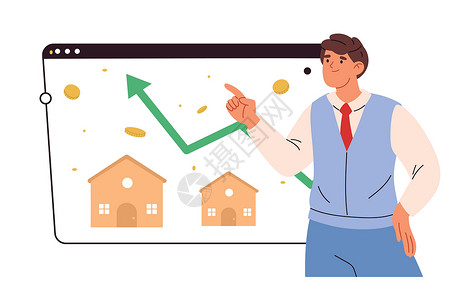 房价上涨 房地产投资或地产增长概念 House用箭头图上扬的House价格速度钥匙市场房子优势投资者技术销售男人背景图片
