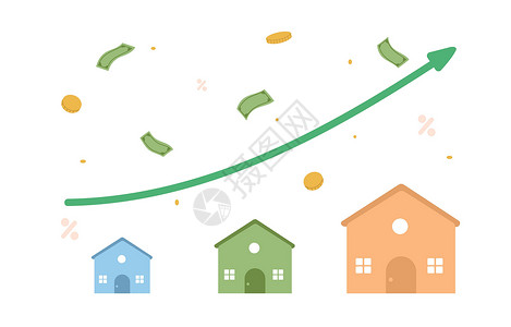 房价上涨 房地产投资或地产增长概念 House用箭头图上扬的House图表抵押财富价格流动建筑房子通货膨胀商务商业设计图片
