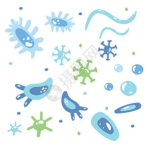 cartoon抽象细菌或细胞元素集 Cartoon儿童病媒图解插画