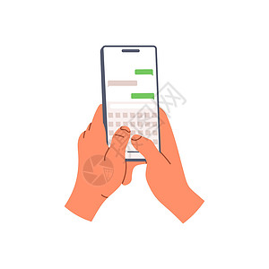 男生手机使用智能手机屏幕和与家庭沟通的应用程序 社交媒体 白色背景上孤立的平面矢量插图设计图片