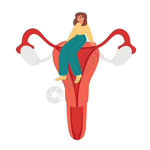 果子和女孩女性生殖系统 宫颈和卵巢 平方矢量图伤害疼痛插图子宫女士卫生病人激素解剖学器官设计图片
