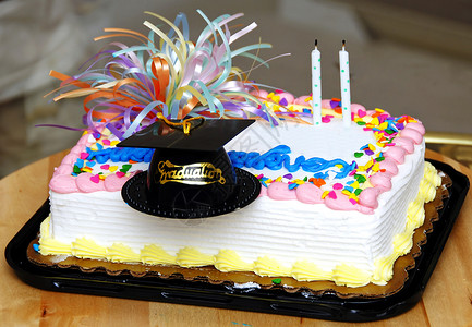 十年脱离蛋糕学校帽子派对乐趣成就蜡烛教育生日庆典食物背景