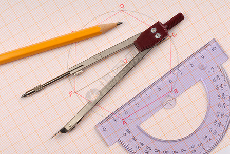几何学数学统治者圆圈乐器圆规绘画工具罗盘铅笔背景图片