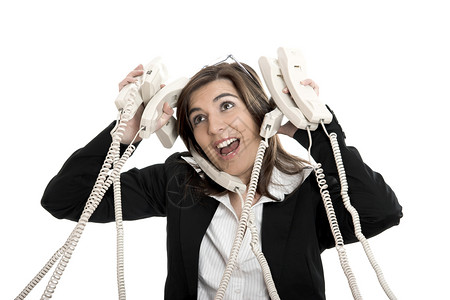 紧张的工作女性压力接待员电话讲话服务公司操作员情绪秘书商业高清图片素材