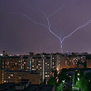 闪电天空城市力量风暴雷雨背景图片