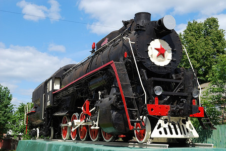 蒸汽机车历史铁路红色星星晴天引擎技术背景