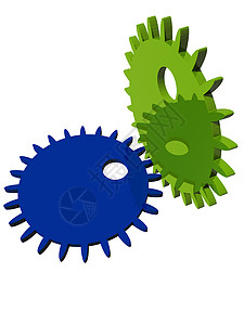 齿轮白色插图工作团队机器手指绿色蓝色商业背景图片