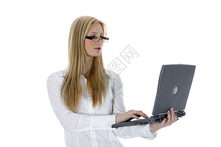 商业妇女和笔记本电脑女性女孩职业工人幸福微笑女士办公室背景图片