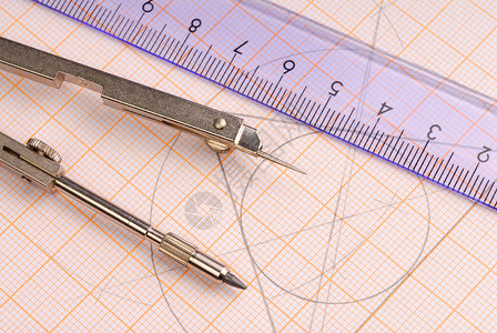 几何学统治者工具数学圆圈绘画乐器罗盘三角形铅笔圆规背景图片