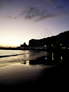日落时分 波多黎各大加那利群岛岩石照明海景海岸天空阴影里科地平线剪影悬崖背景图片