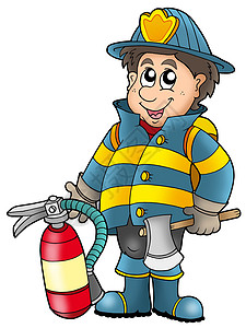 卡通灭火器持有灭火器的消防员背景