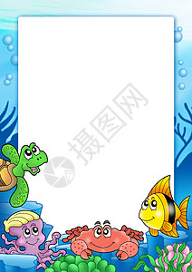 动物框架矢量图与各种海洋动物的相框背景