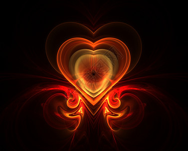 红色心脏图案分形火焰心脏背景