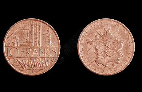 法国法郎硬硬币银行业黑色黄铜现金银行储蓄货币金属金融背景图片